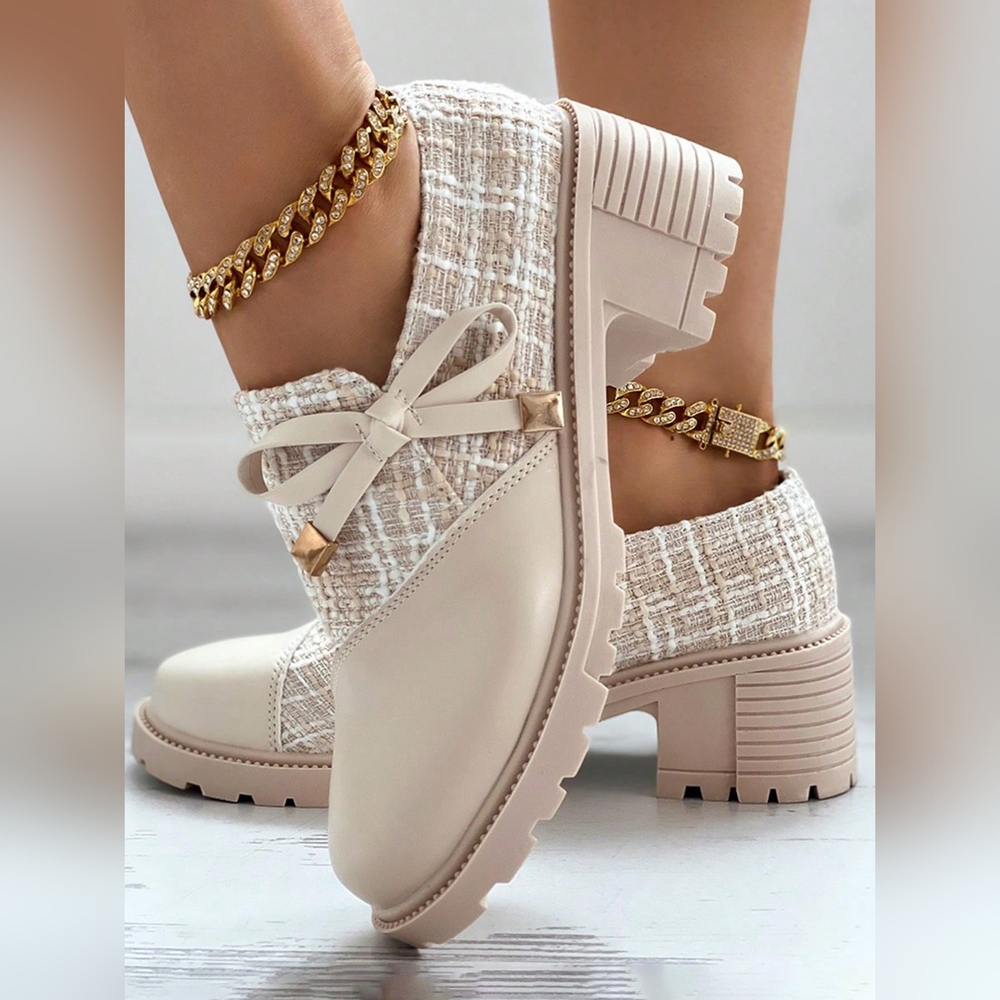 New Arrival Women's High Heel Formal Shoes, Thick Plaid And Patchwork Detailin - Picture 3 of 6